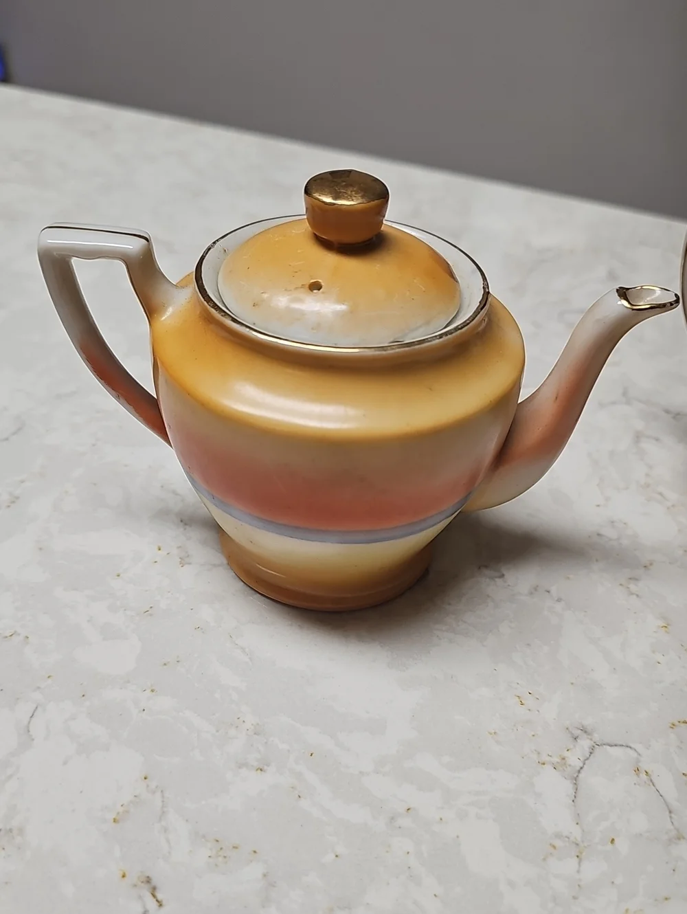 Vintage Porcelain Tea Set in Yellow-Orange Sunset Finish